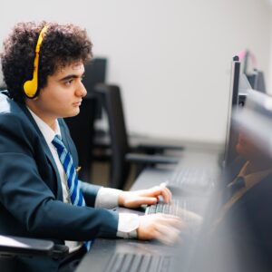 A student working at a computer